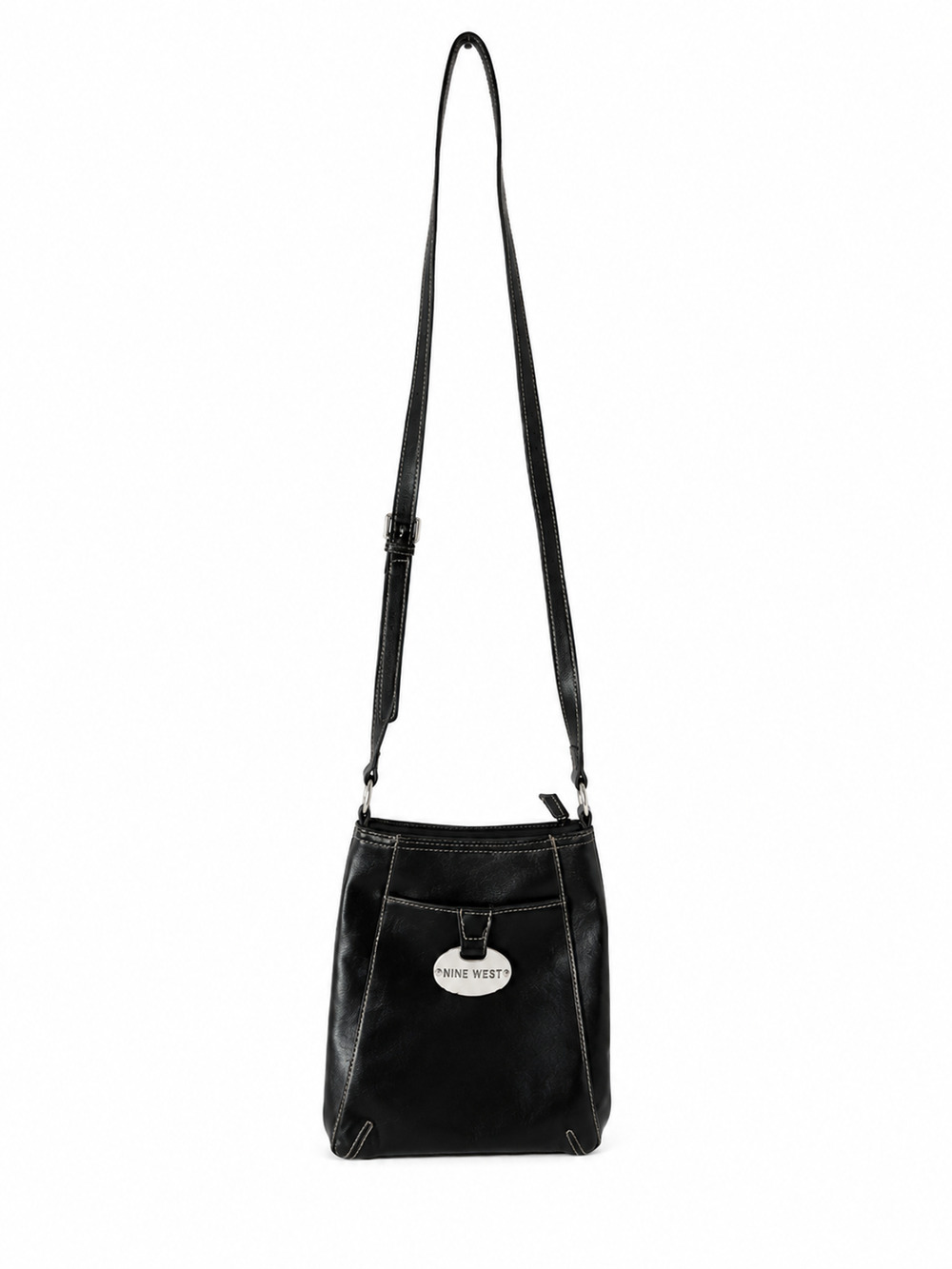 Nine West Black Crossbody Shoulder Bag Adjustable Strap Silver Logo Purse